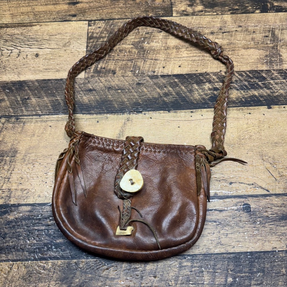Leather Purse Boho Crossbody Bag Braided‎ Strap Horn Button Closure
